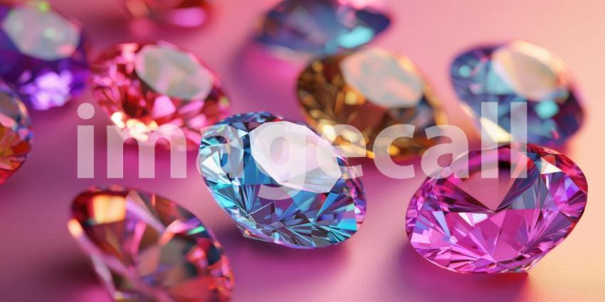 Gemstone Spectrum: Faceted Jewels in Purple, Pink, and Gold Tones, Close-Up of Sparkling Minerals in a Rich, Colorful Array.