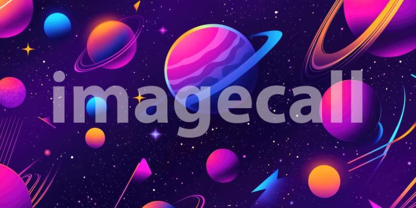 Cosmic Cartoonscape: Vibrant Planets and Starry Expanse, Whimsical Solar System in a Playful, Illustrated Universe of Color.