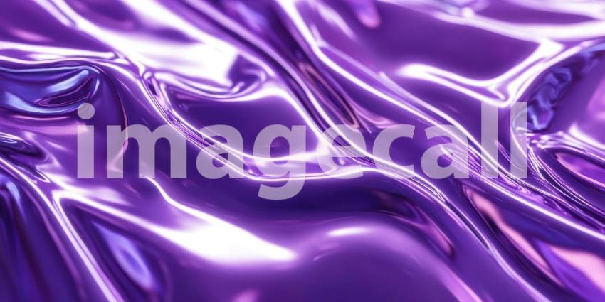 Purple Metallic Waves: Glossy Fabric with Reflective Folds, Light and Shadow Play on a Liquid Metal Surface in Abstract Design.