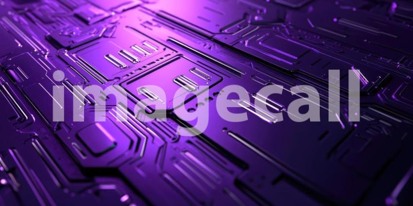 Purple Circuit Board Glow: Electronic Components and Light Trails, Close-Up of Futuristic Technology with Vibrant Color and Intricate Detail.