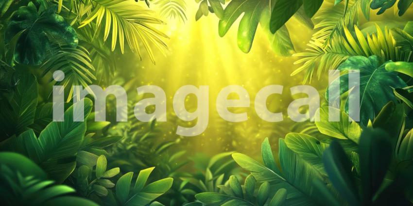 Sunlit Green Leaves: Water Droplets and Soft Bokeh, Natural Light on Lush Foliage, a Serene and Refreshing Botanical Scene.