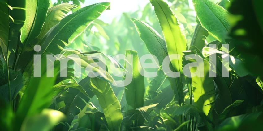Sunlit Green Leaves: Water Droplets and Soft Bokeh, Natural Light on Lush Foliage, a Serene and Refreshing Botanical Scene.