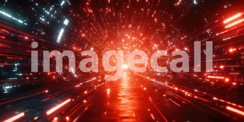 Red Particle Burst: Glowing Lights and Streaks, Dynamic Explosion of Energy and Light in an Abstract, Cosmic Scene.