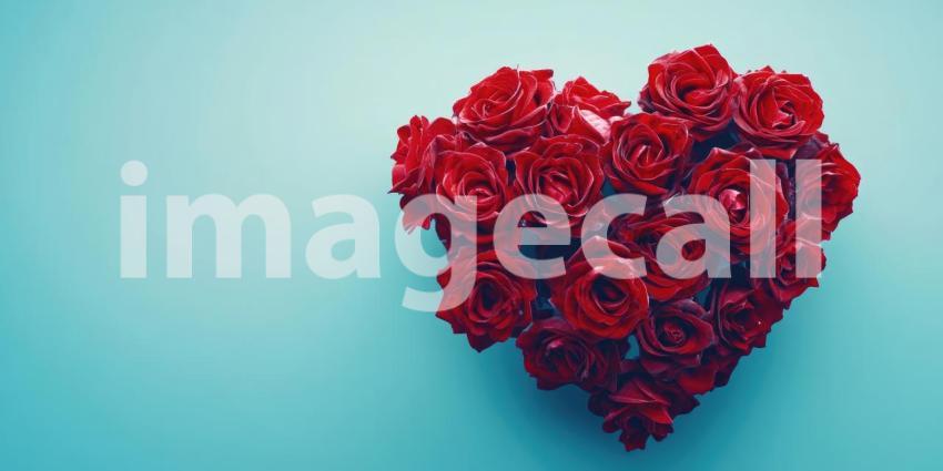 Rose Heart: Red Flowers in Heart Shape, Romantic Symbol on Teal Background, Valentine's Day Gift of Love and Affection.