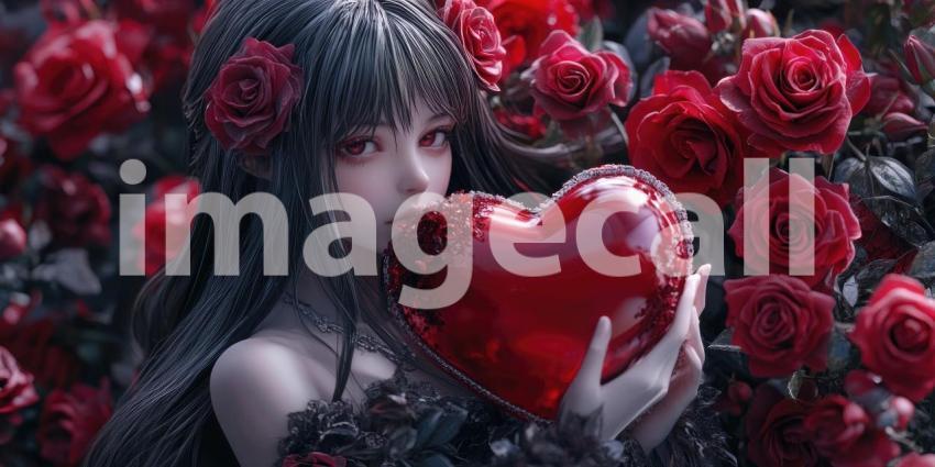 Rose Heart: Red Flowers in Heart Shape, Romantic Symbol on Teal Background, Valentine's Day Gift of Love and Affection.