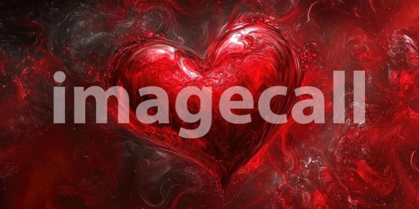 Fractal Heart: Red and Black Abstract Design, Textured Surface and Swirling Patterns, a Digital Artwork of Passion and Complexity.