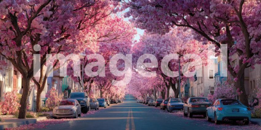 Pink Paradise: A Springtime Street Draped in Blooming Cherry Blossoms