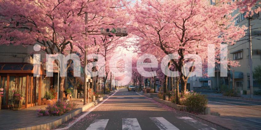 Pink Paradise: A Springtime Street Draped in Blooming Cherry Blossoms