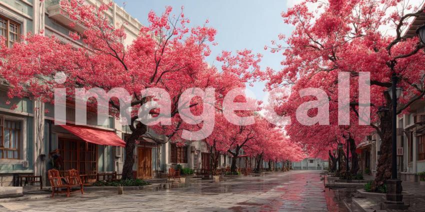 Pink Paradise: A Springtime Street Draped in Blooming Cherry Blossoms
