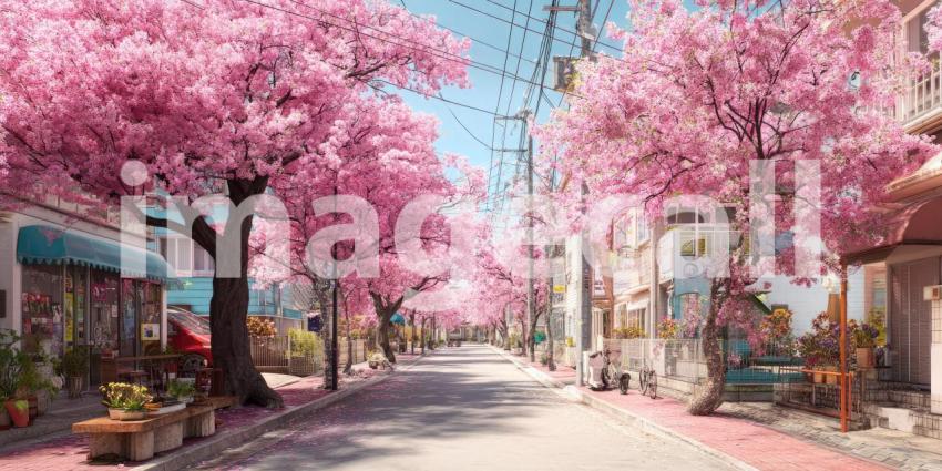 Pink Paradise: A Springtime Street Draped in Blooming Cherry Blossoms