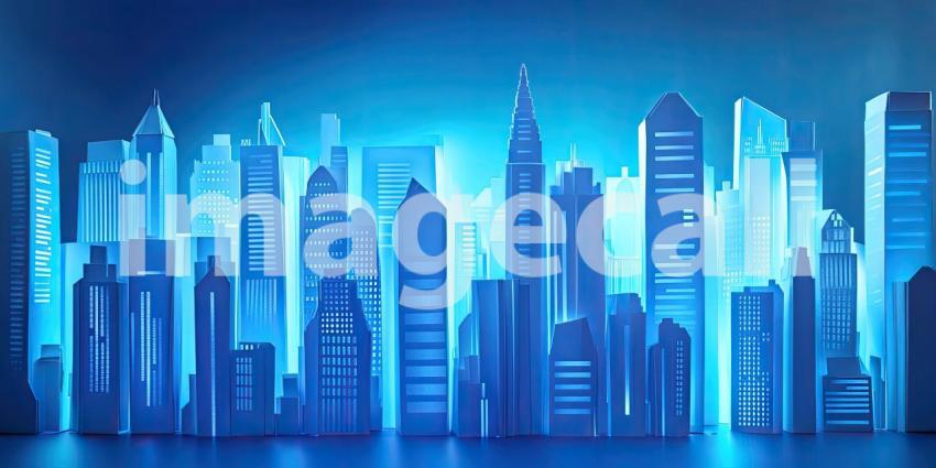 Cut Paper City Skyline with Glowing Background Highlights - Artistic and Urban Nightscape Design