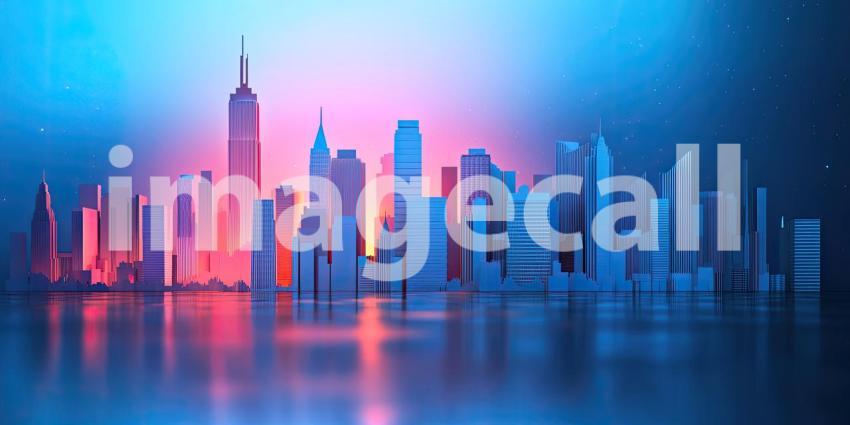 Cut Paper City Skyline with Glowing Background Highlights - Artistic and Urban Nightscape Design