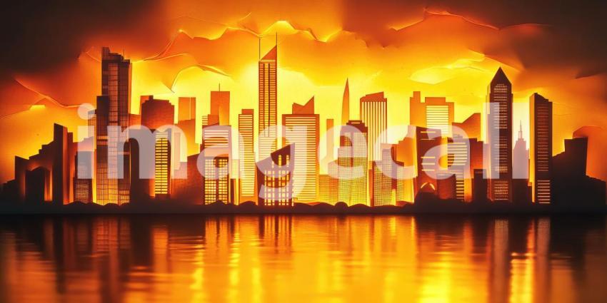Cut Paper City Skyline with Glowing Background Highlights - Artistic and Urban Nightscape Design