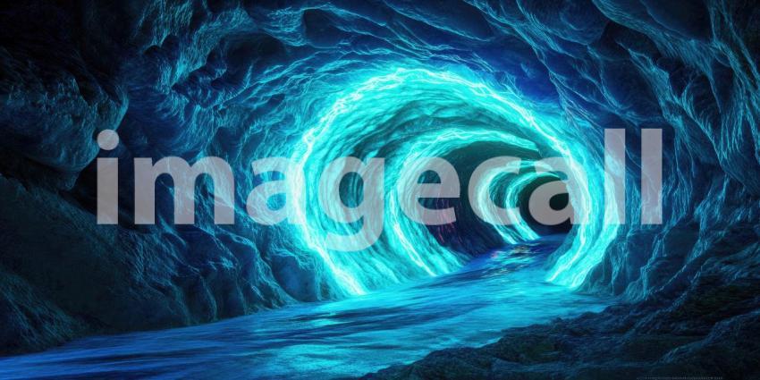 Cyber Glow Tunnel with Deep Blue and Neon Green Lighting - Futuristic Sci-Fi Background Design