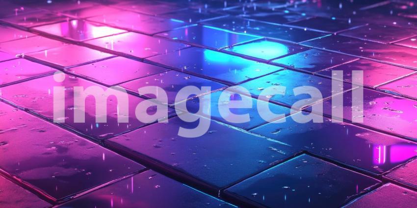 Cyber Neon Reflections on Wet Asphalt - Futuristic Urban Night Glow Background Design