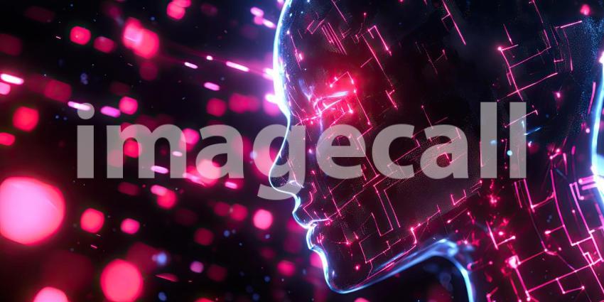 Cybernetic AI Data Network with Glowing Circuits - Futuristic Tech and Intelligence Background Design