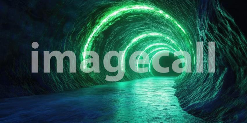 Cyber Glow Tunnel with Deep Blue and Neon Green Lighting - Futuristic Sci-Fi Background Design