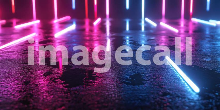 Cyber Neon Reflections on Wet Asphalt - Futuristic Urban Night Glow Background Design