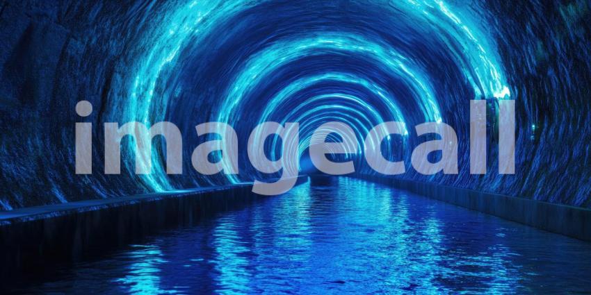 Cyber Glow Tunnel with Deep Blue and Neon Green Lighting - Futuristic Sci-Fi Background Design