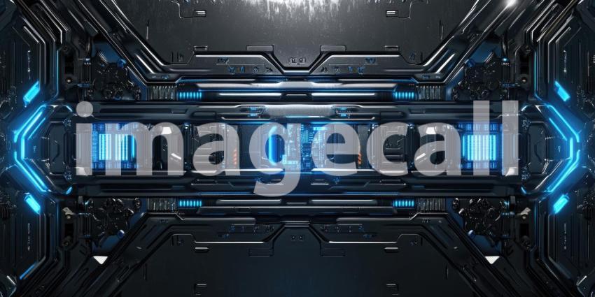 Cybernetic Metal Surface with Electric Blue Circuits - Futuristic Tech and High-Tech Background Design