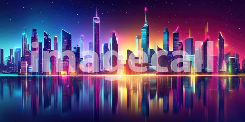 Cyberpunk-Inspired Neon City Skyline - Futuristic Urban Glow Background Design
