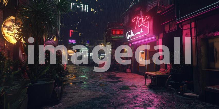 Cyberpunk City at Night with Neon Lights - Futuristic Urban Glow Background Design