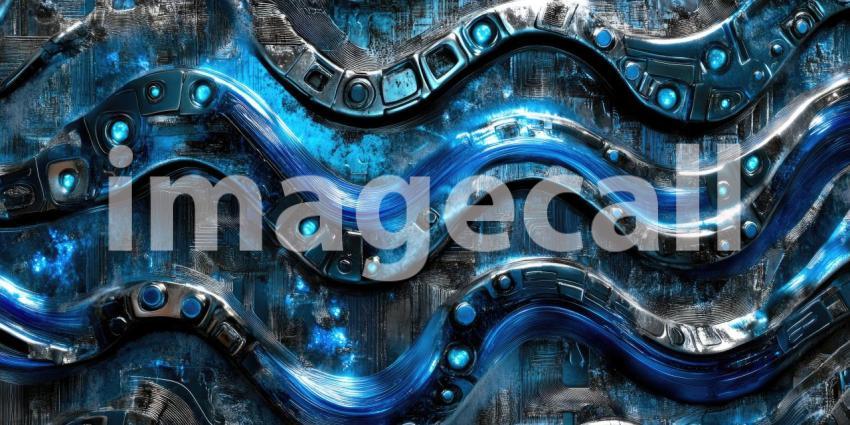 Cybernetic Metal Surface with Electric Blue Circuits - Futuristic Tech and High-Tech Background Design