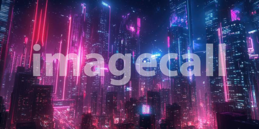 Cyberpunk City at Night with Neon Lights - Futuristic Urban Glow Background Design