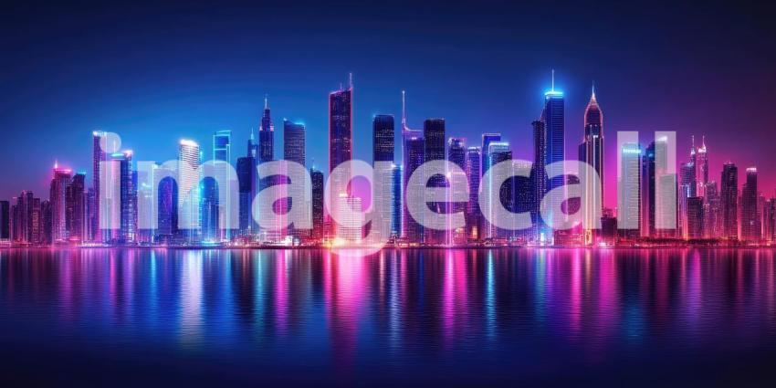 Cyberpunk City at Night with Neon Lights - Futuristic Urban Glow Background Design