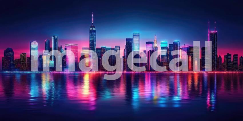 Cyberpunk City at Night with Neon Lights - Futuristic Urban Glow Background Design