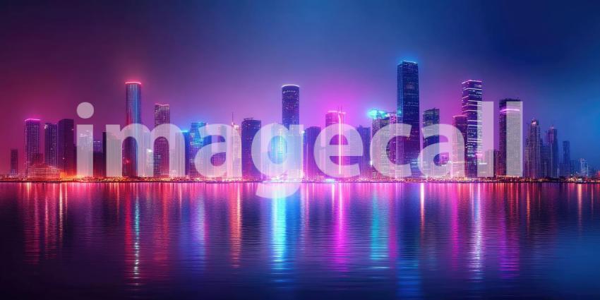 Cyberpunk City at Night with Neon Lights - Futuristic Urban Glow Background Design