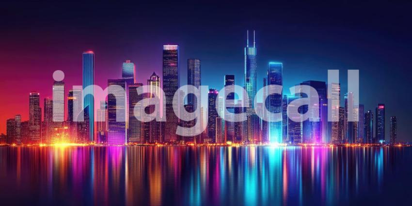 Cyberpunk City at Night with Neon Lights - Futuristic Urban Glow Background Design