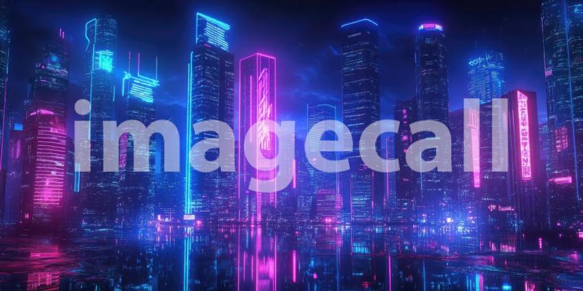 Cyberpunk City at Night with Neon Lights - Futuristic Urban Glow Background Design
