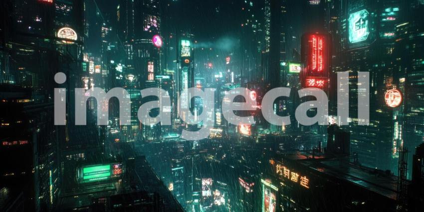Cyberpunk City at Night with Neon Lights - Futuristic Urban Glow Background Design