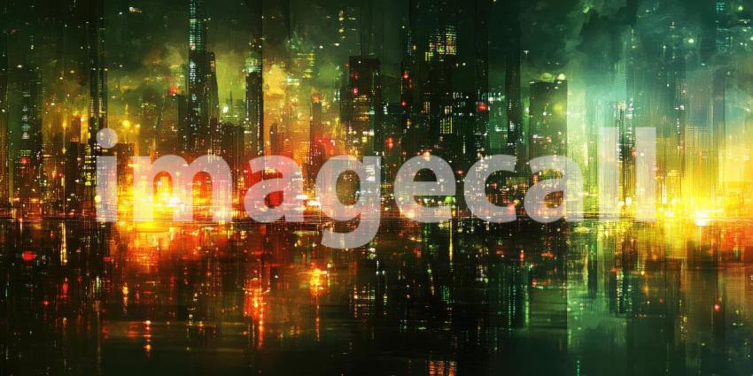 Cyberpunk City with Neon Lights and Reflections - Futuristic Urban Nightscape Background Design