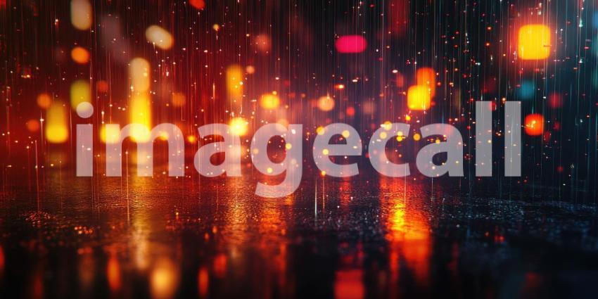 Cyberpunk Cityscape with Glowing Neon Lights and Rain Reflections - Futuristic Urban Night Background Design