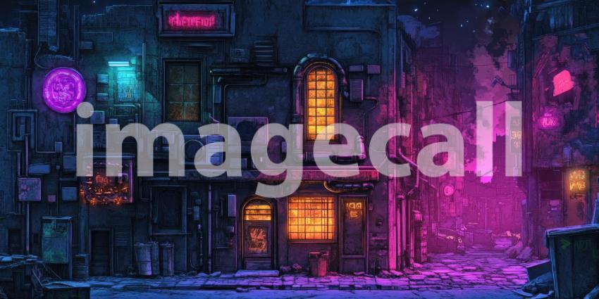 Cyberpunk Cityscape with Neon-Lit Windows - Futuristic Urban Glow Background Design