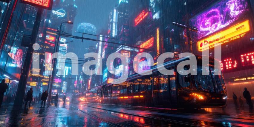 Cyberpunk Cityscape with Neon Reflections - Futuristic Urban Night Background Design