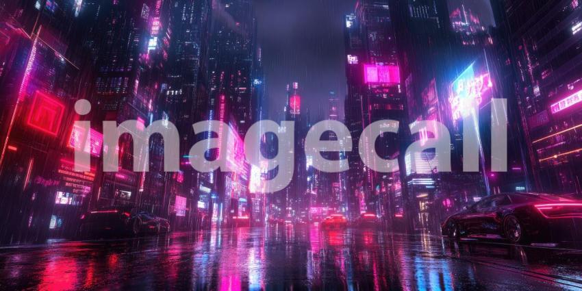 Cyberpunk Cityscape with Neon Reflections - Futuristic Urban Night Background Design