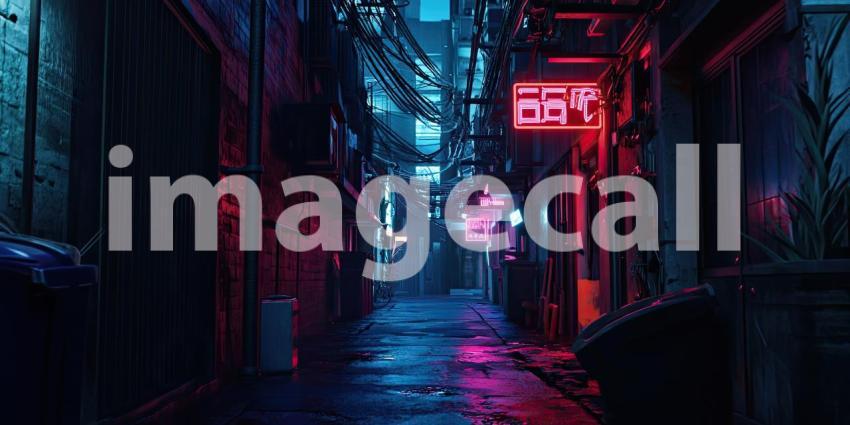 Cyberpunk Neon-Lit Alleyway with Glowing Details - Futuristic Urban Night Scene Background Design