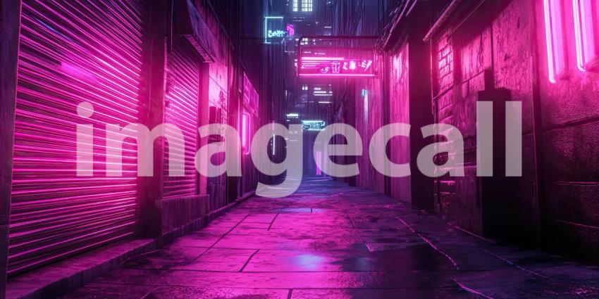 Cyberpunk Neon-Lit Alleyway with Glowing Details - Futuristic Urban Night Scene Background Design