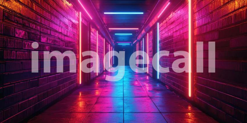 Cyberpunk Neon-Lit Alleyway with Glowing Details - Futuristic Urban Night Scene Background Design