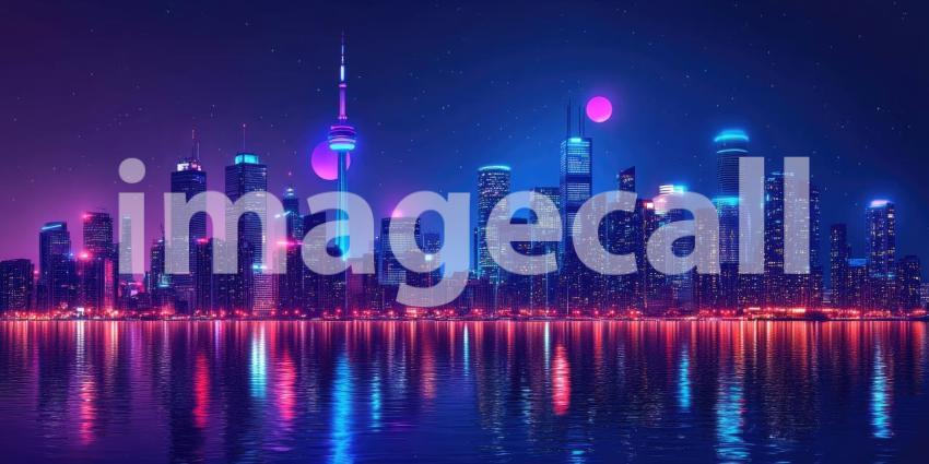 Cyberpunk Neon Cityscape at Night - Futuristic Urban Glow and Digital Skyline Background Design