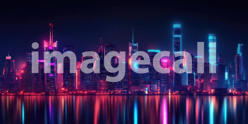 Cyberpunk Neon Cityscape at Night - Futuristic Urban Glow and Digital Skyline Background Design