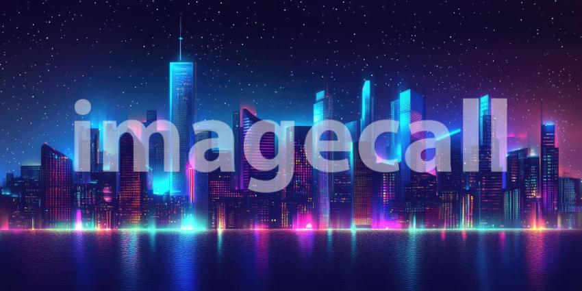 Cyberpunk Neon Cityscape at Night - Futuristic Urban Glow and Digital Skyline Background Design