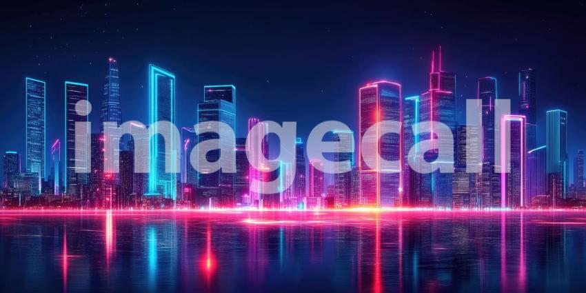 Cyberpunk Neon Cityscape at Night - Futuristic Urban Glow and Digital Skyline Background Design