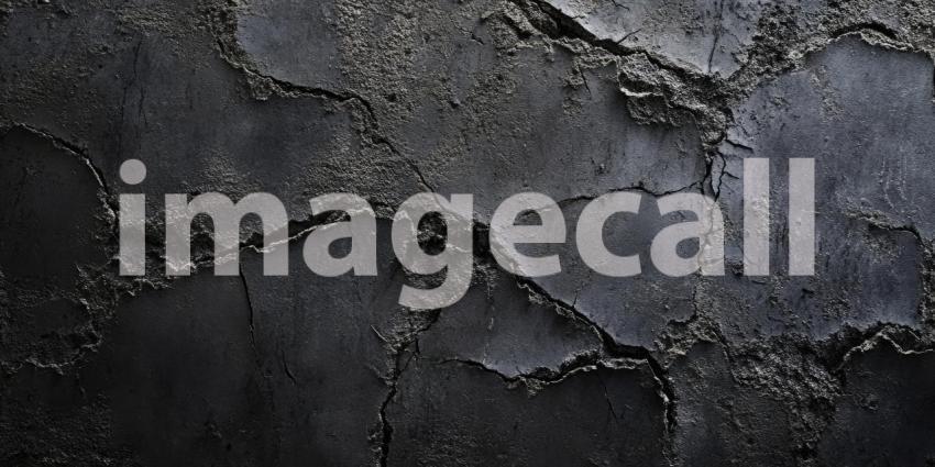Dark Charcoal Concrete Wall with Deep Cracks and Rough Texture - Urban Grunge Background Design
