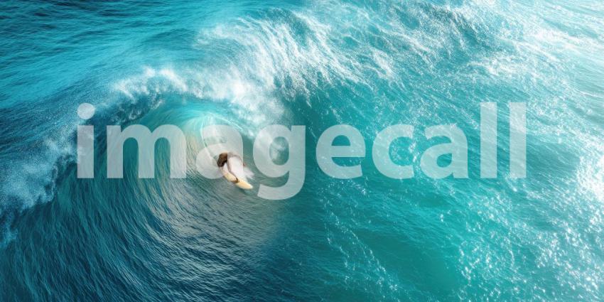 A surfer skillfully riding a perfect barrel wave, surrounded by ocean spray under the bright coastal sun.