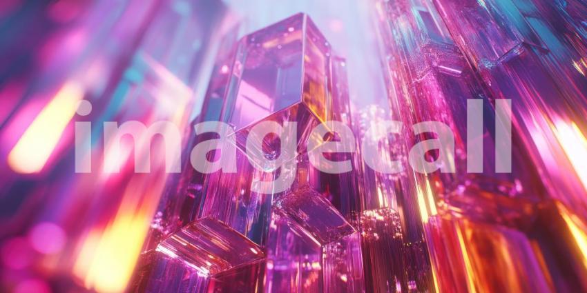 Crystal-Like Futuristic Architecture with Glowing Edges - Sci-Fi and Modern Background Design