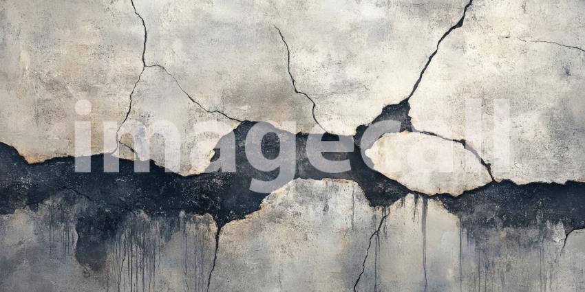 Dark Concrete Wall with Cracks and Stains - Urban and Industrial Grunge Background Design